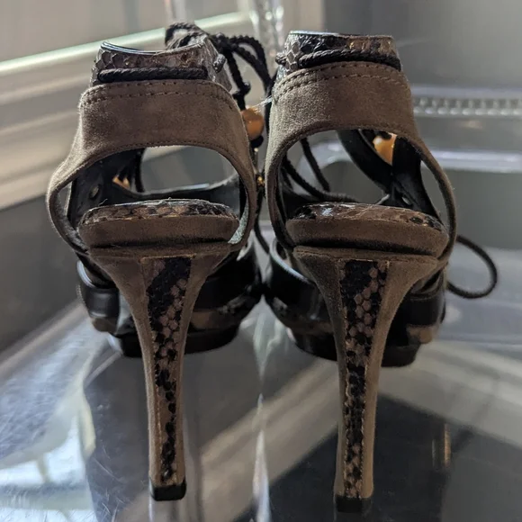 Brown Suede Python Heels - Picture 3 of 4
